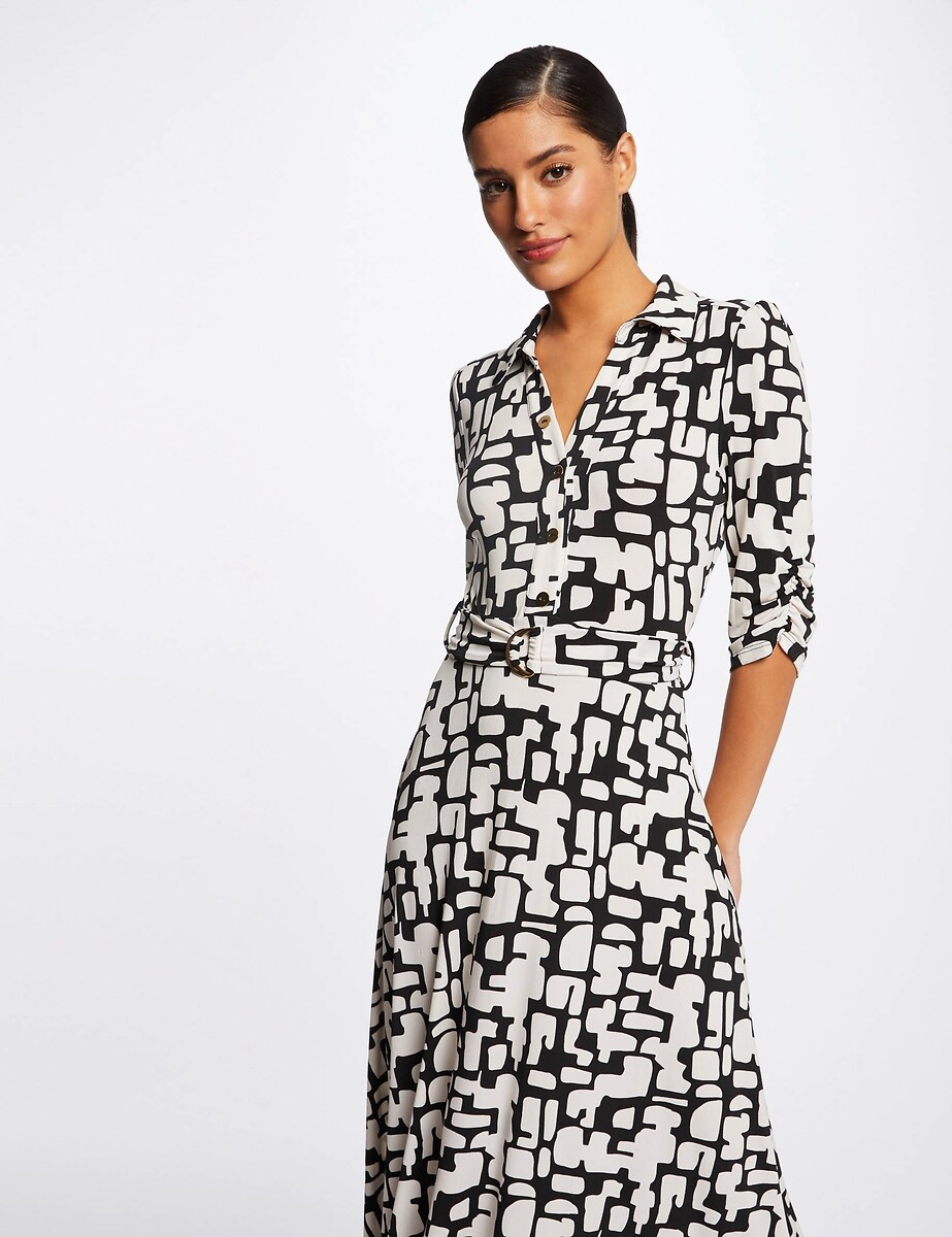 MORGAN<br>Vestido longo e evasê, estampa abstrata