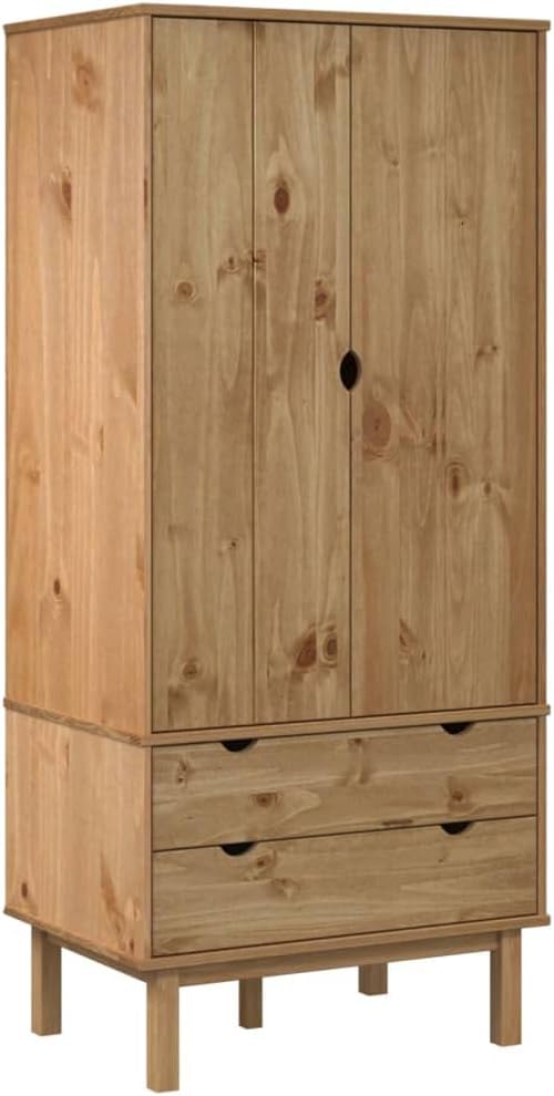 Kleiderschrank Garderobenschrank Garderobe Schlafzimmerschrank Hochschrank Holzschrank Schrank mit Schublade 76,5x53x172cm Massivholz Kiefer,Braun