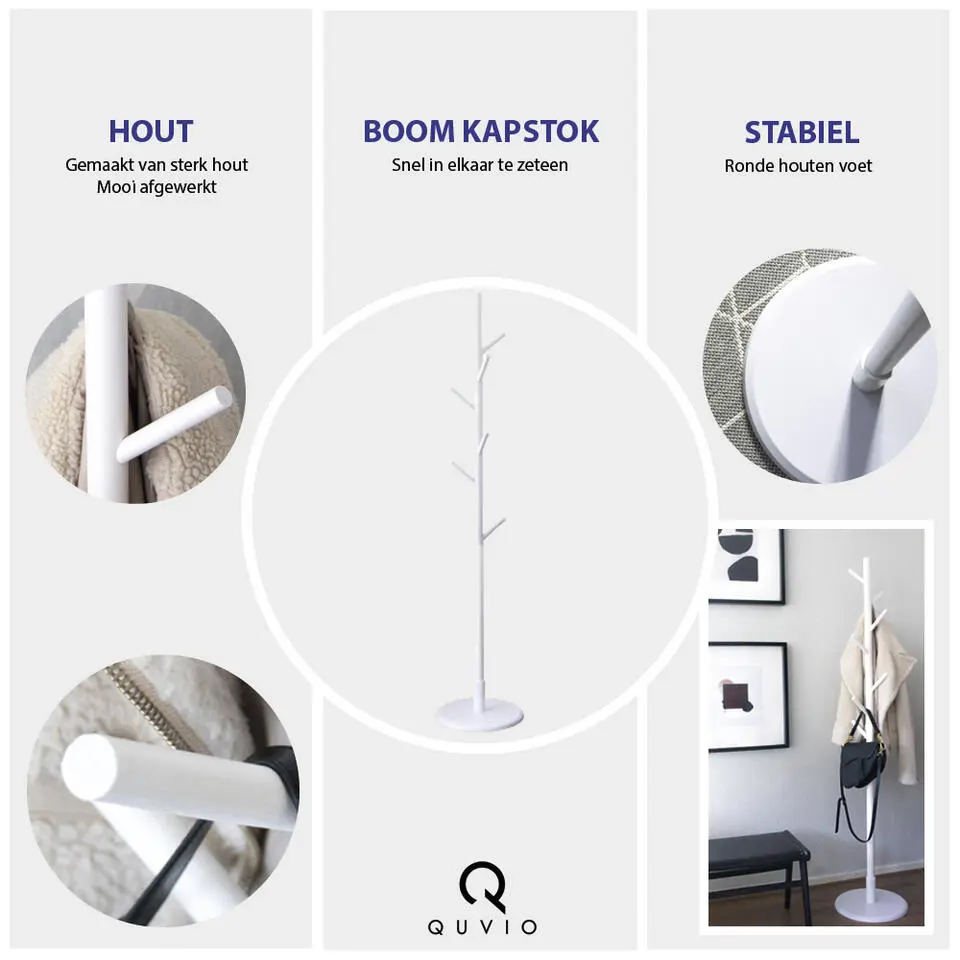 QUVIO Staande kapstok hout Wit