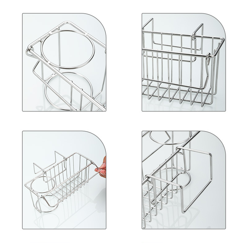 (19x8cm) Edelstahl Multifunktions Spülbecken Küchen Organizer Waschbecken Halterung für Schwamm / Bürste / Lappen - Silber