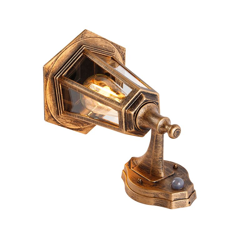 Klassieke buitenwandlamp antiek goud met bewegingssensor - New Haven