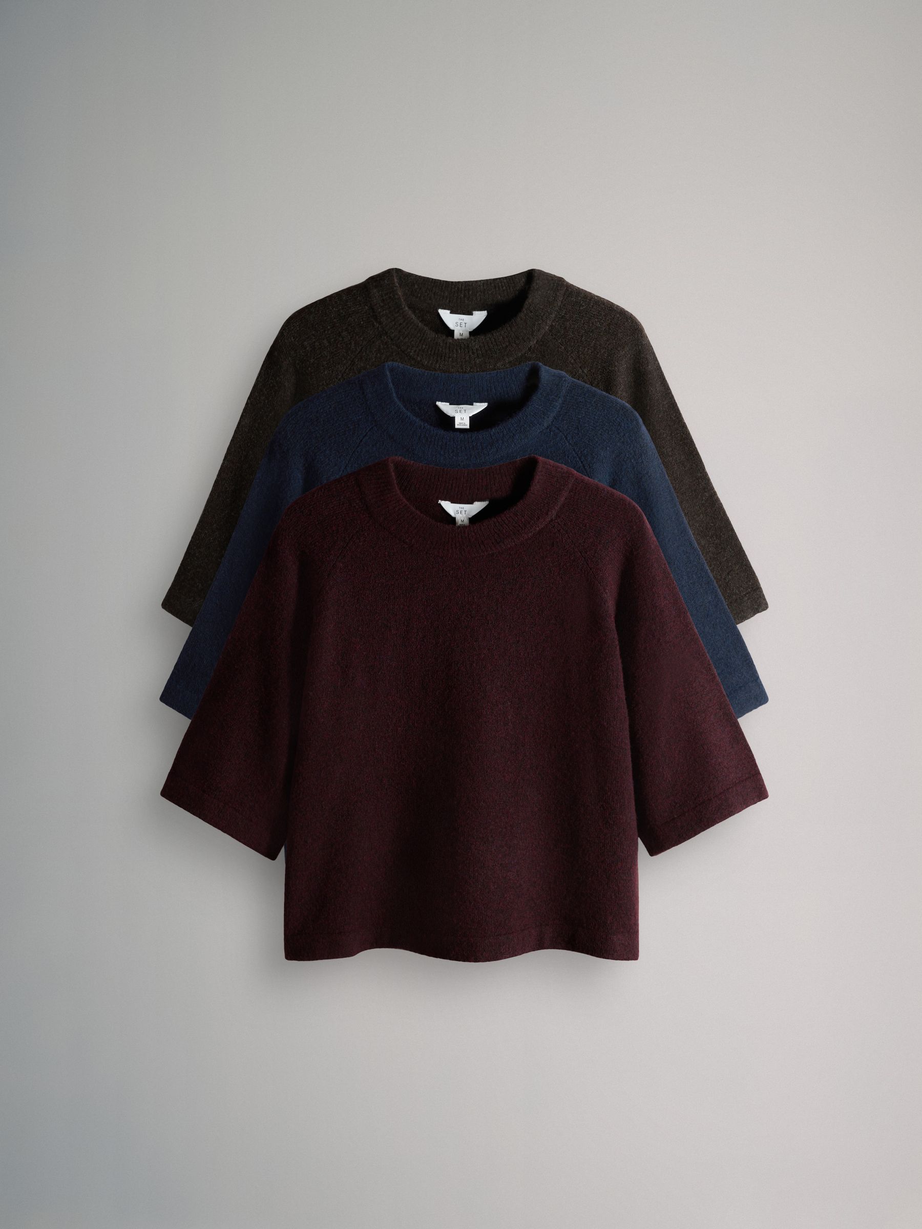 Marineblauw/chocoladebruin/bordeauxrood - The Set 3 Pack Knitted T-Shirts With Wool