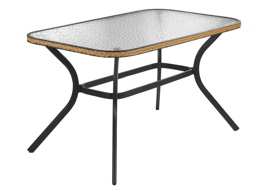 Tisch mit Aluminium-Gestell und Glasplatte