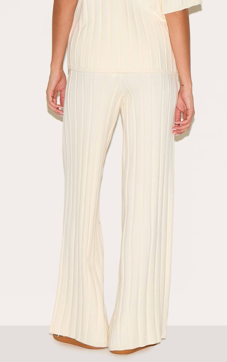 Crème Pantalon En Maille Côtelée Large