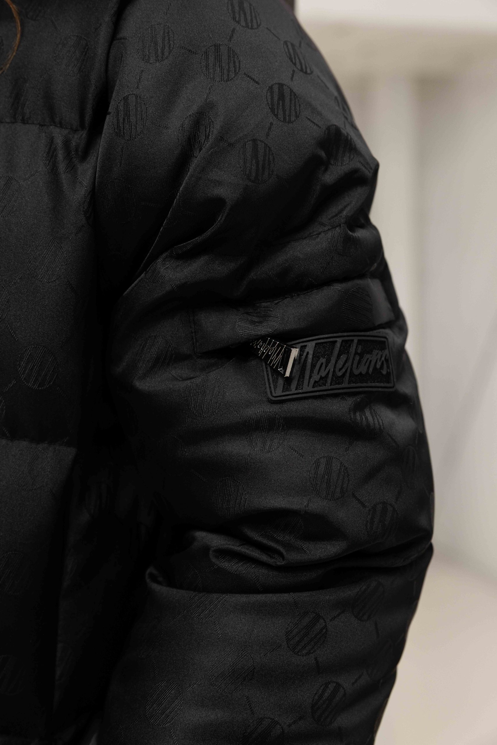 Malelions Monogram Long Puffer Winterjas Dames Zwart