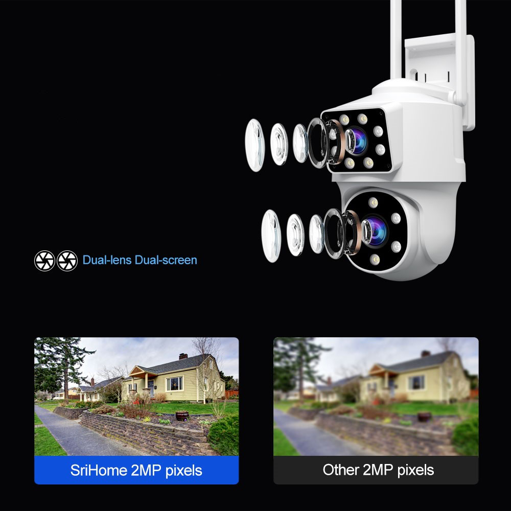 (2 2MP) 345° Outdoor WiFi IP Kamera mit Dual-Linse FullHD 1080p Nachtsichtfunktion / Zwei-Wege-Audio / Micro SD IP66 (iOS/Android) - Weiss