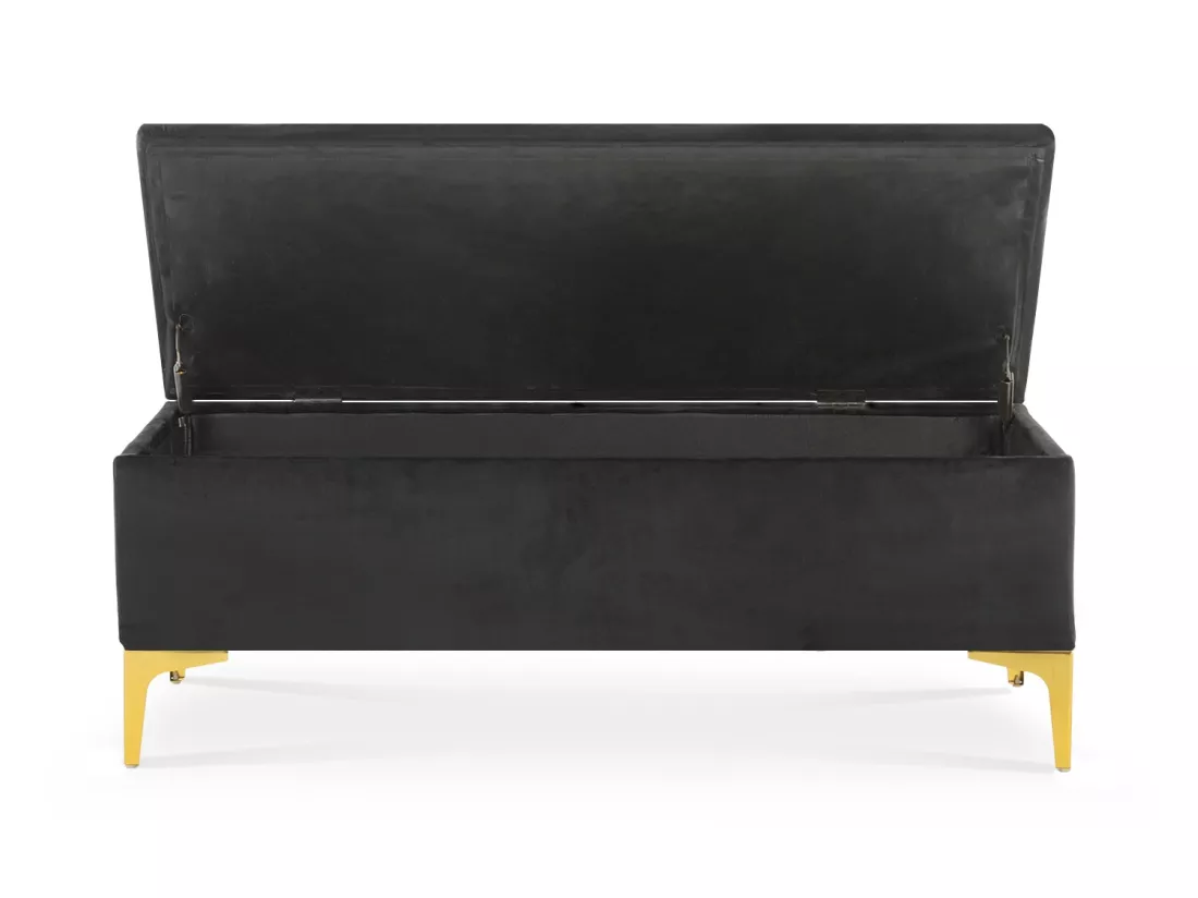 Banquette Coffre Chloé velours Noir pieds or