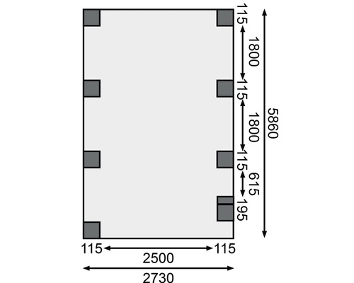 Enkele carport Karibu Dahnen 2 variant B 318x670 cm drukgeïmpregneerd