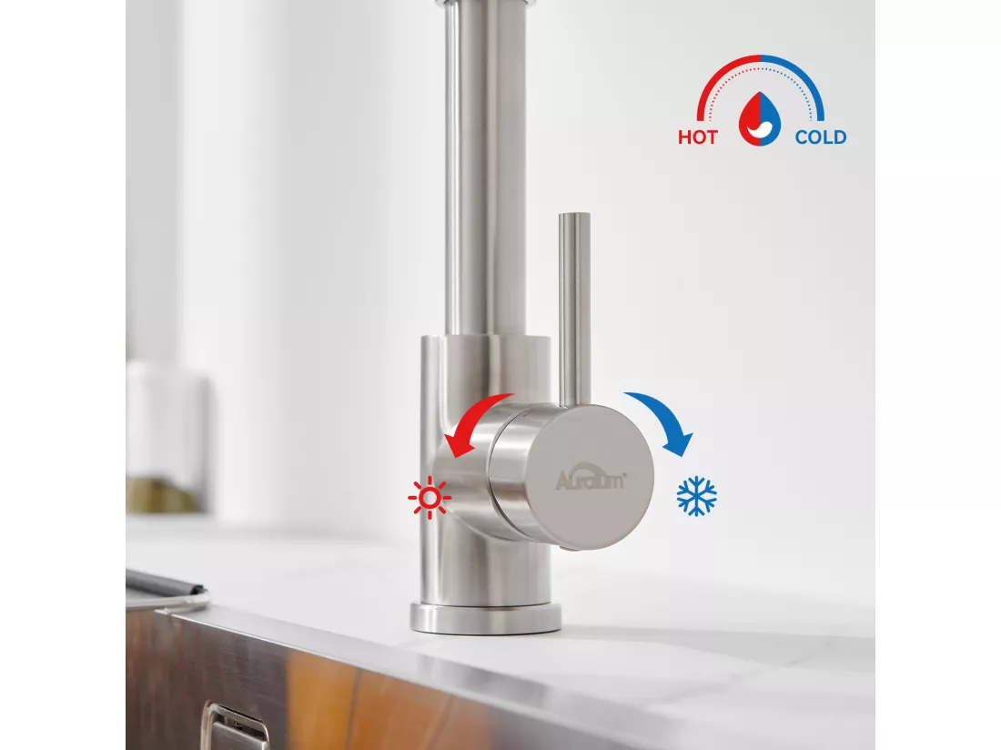 Mitigeur de Cuisine Brossé AuraLum Max pivotant 360° avec Tête Pulvérisation Rétractable,Robinet Cuisine à ressort,Inoxydable,Double Mode,EU Modèle