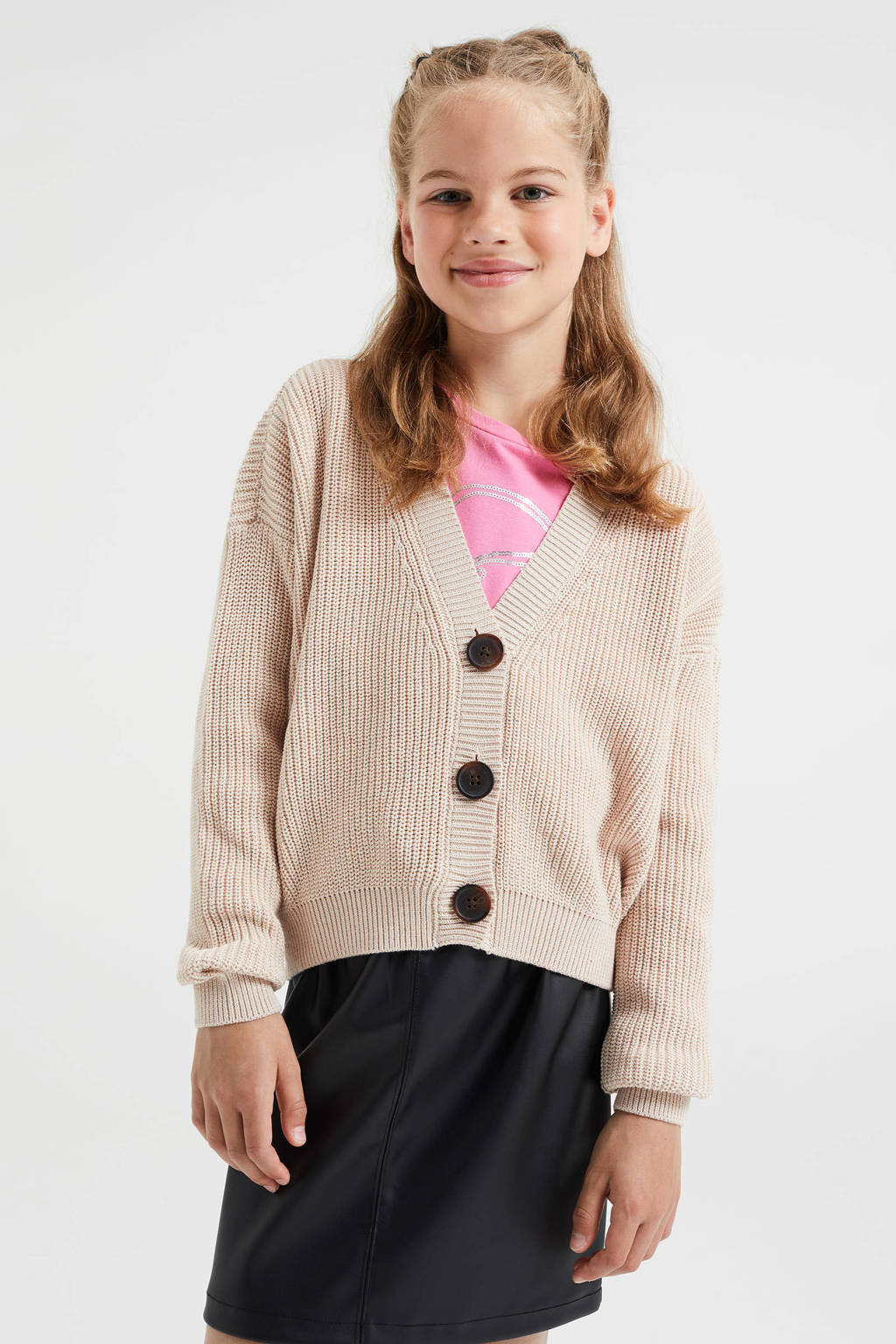 WE Fashion fijngebreid vest beige
