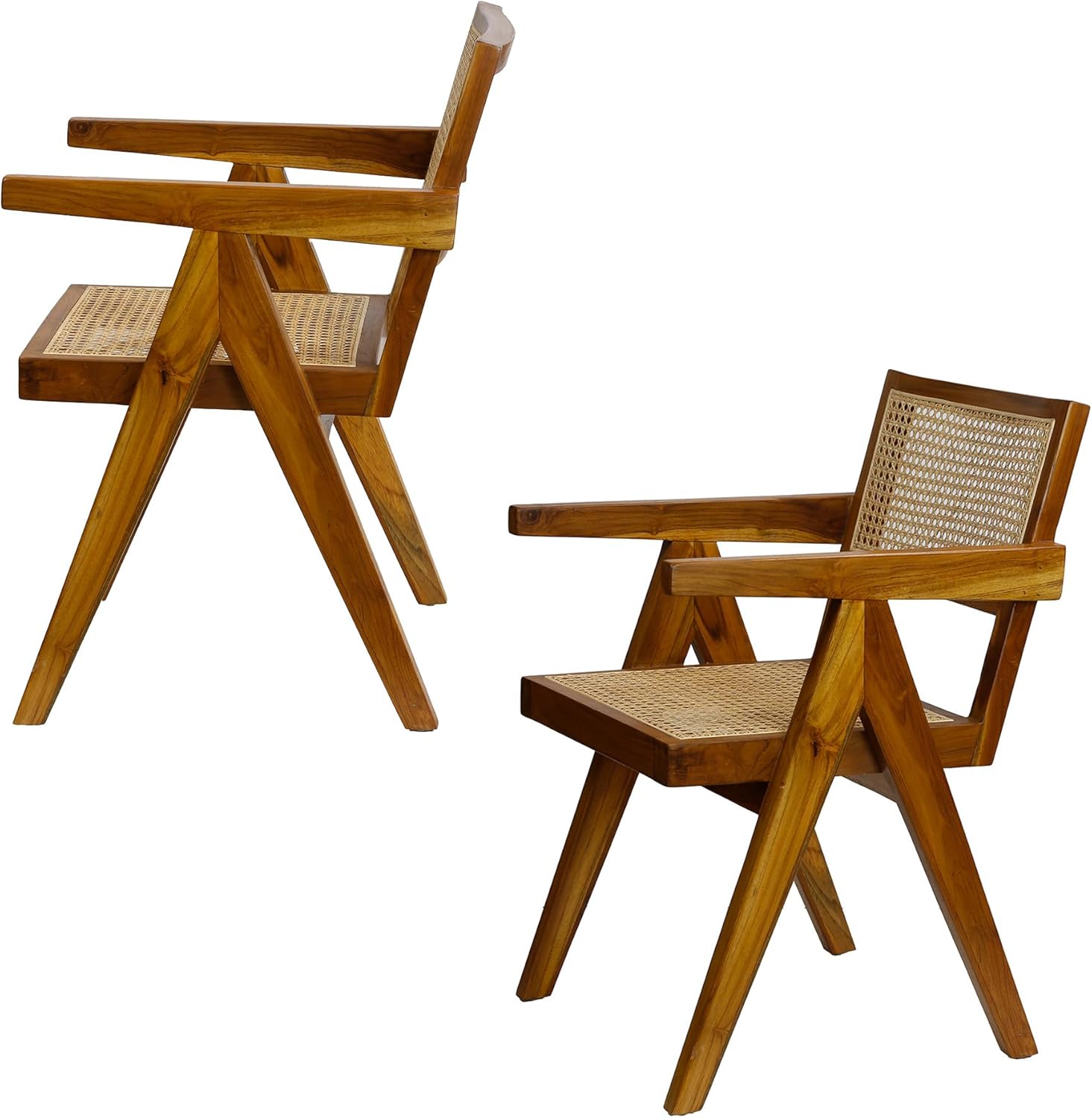 Casa Moro Esszimmerstuhl mit Armlehne, Stuhl Teakholz Rattan Braun Beige