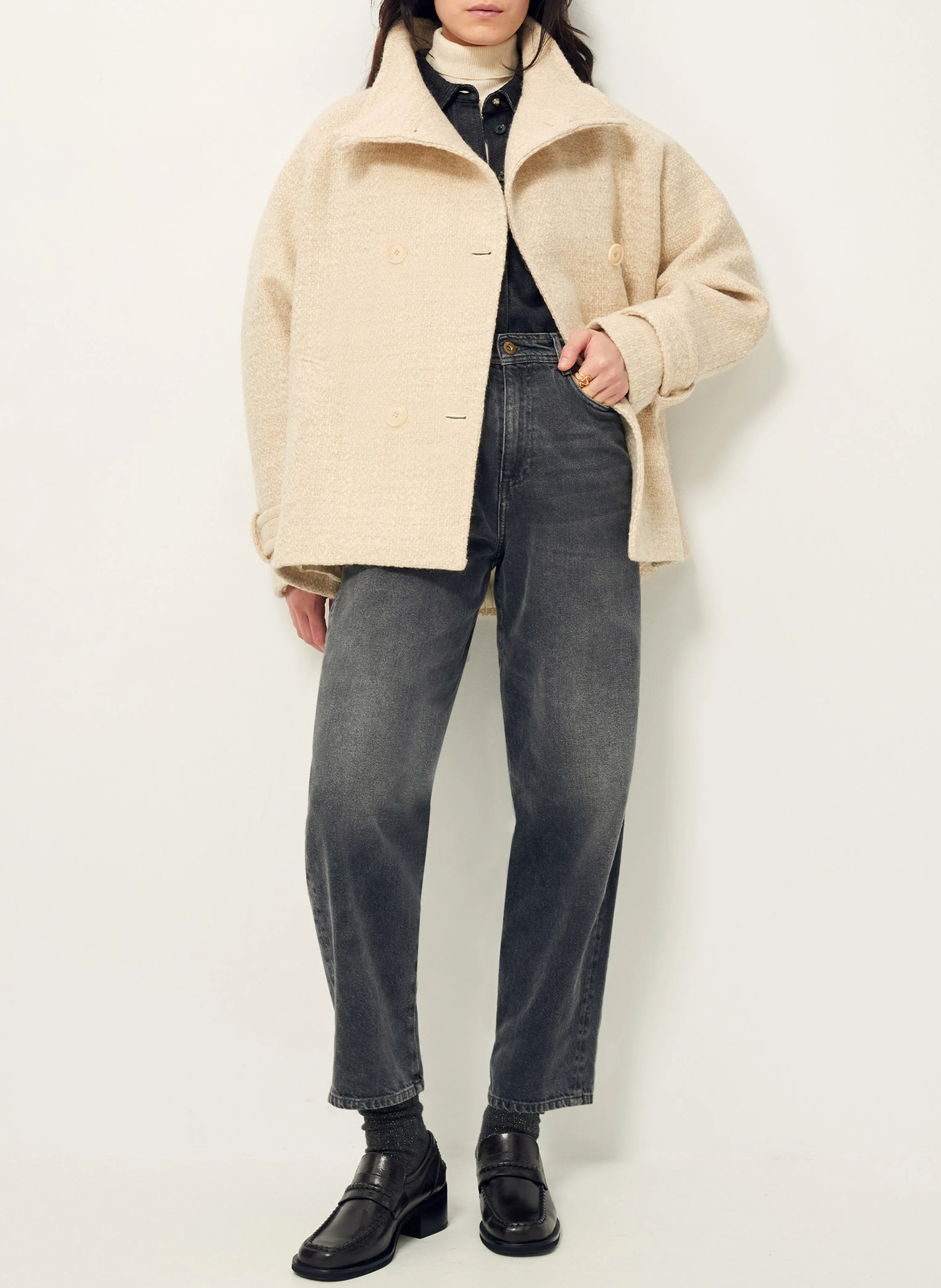 BLEECK - Manteau col montant en laine mélangée | Beige