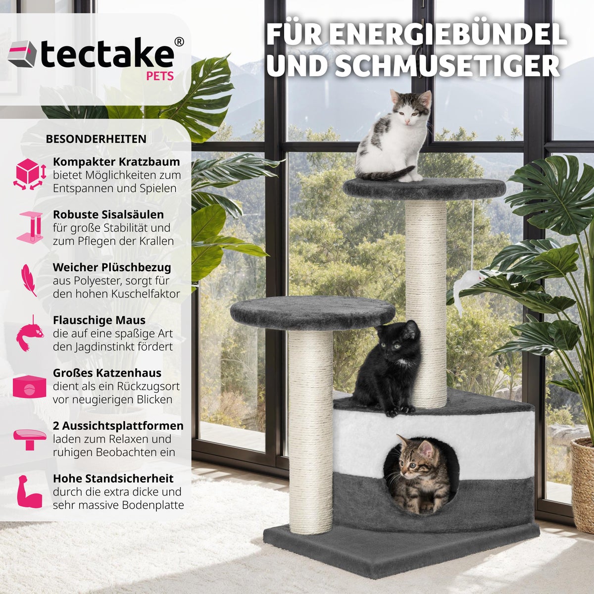 tectake kattenboom Tommy 71 cm inclusief speelgoedmuis