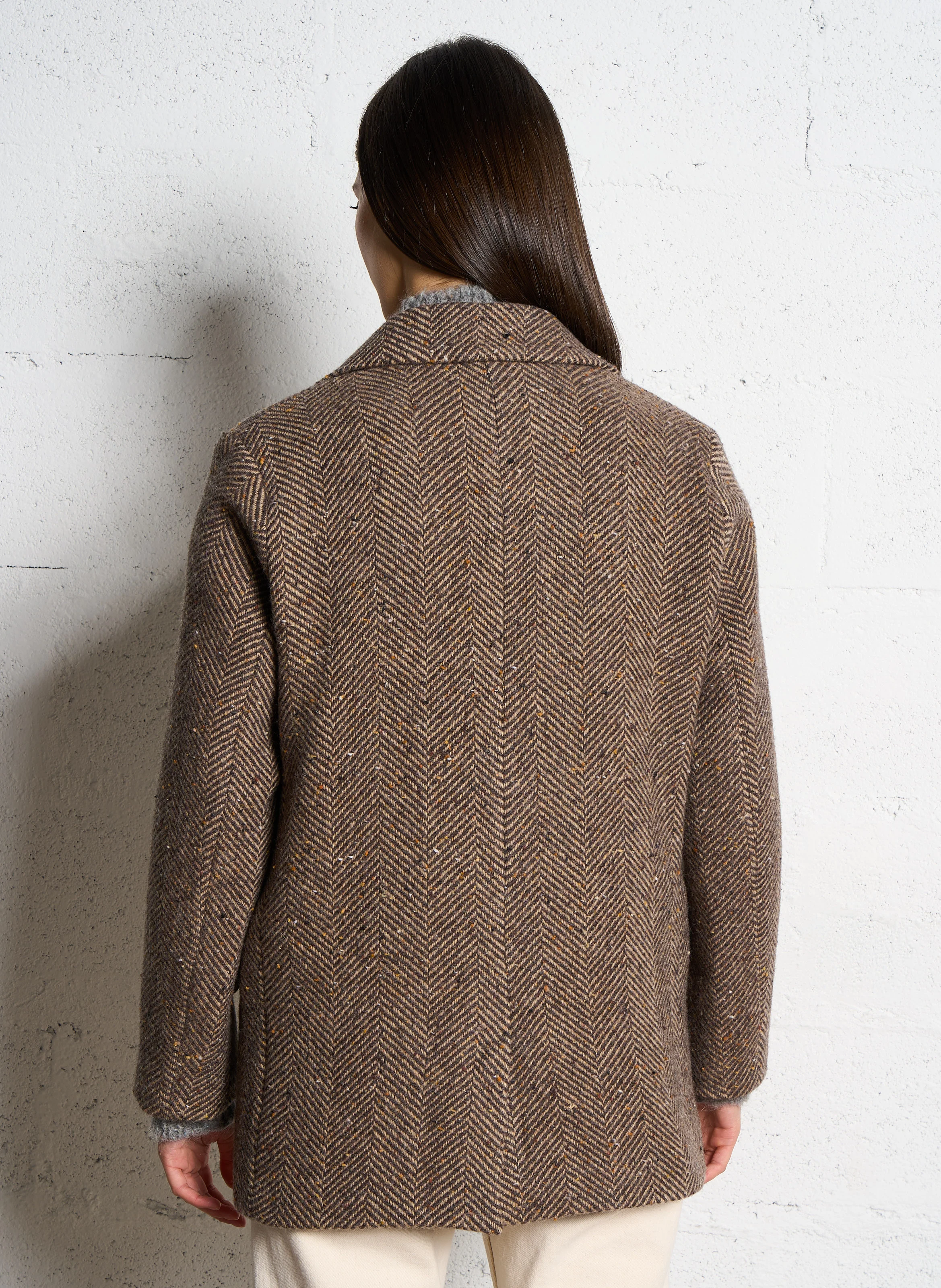 VITTORIO - Veste droite jacquard en laine mélangée | Marron