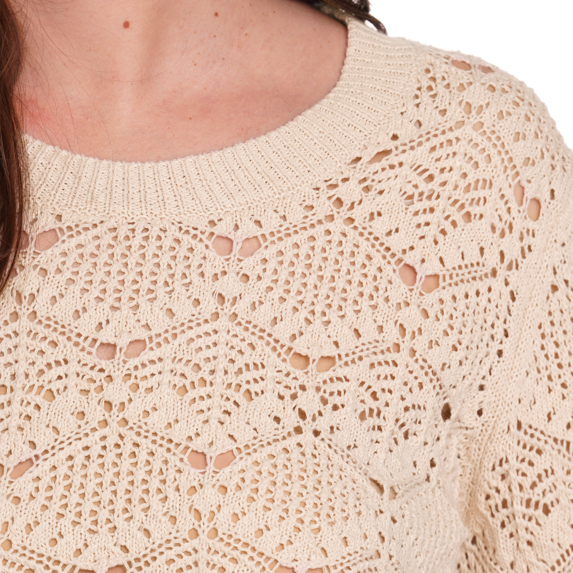 Gina Benotti Damen Strickpullover in Häkel-Optik beige