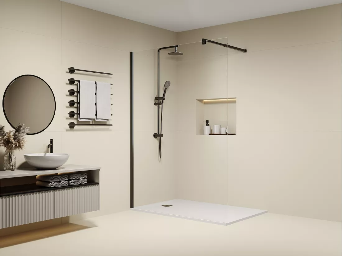 Paroi de douche à l'italienne noir mat - Verre anti-calcaire 8 mm - 140x200 cm - DAREN