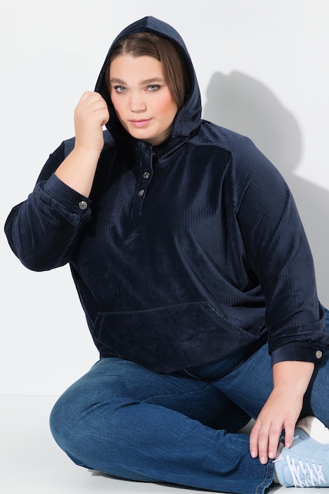 Cord-Hoodie, Oversized, Kapuze, Langarm, Gummisaum