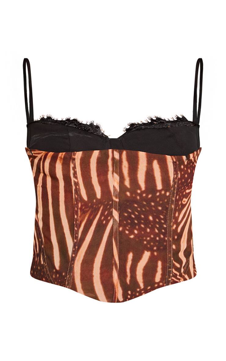 Marron Ensemble Haut Corset En Mousseline À Imprimé Abstrait