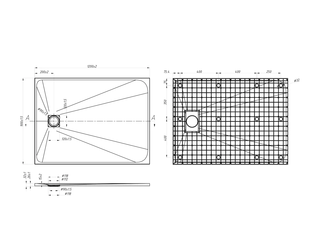 Receveur extra-plat à poser ou à encastrer découpable en résine SMC avec siphon - Noir - 120 x 90 cm - MIRNOSA