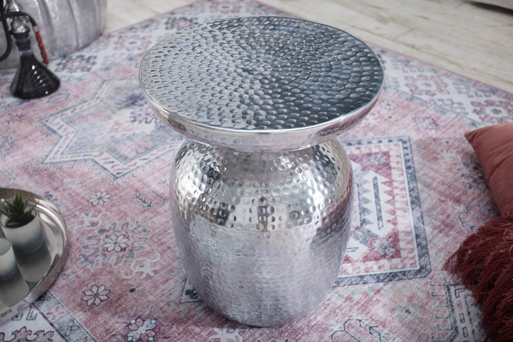 Handgearbeiteter Beistelltisch ORIENT 50cm silber Metall Hammerschlag Design rund