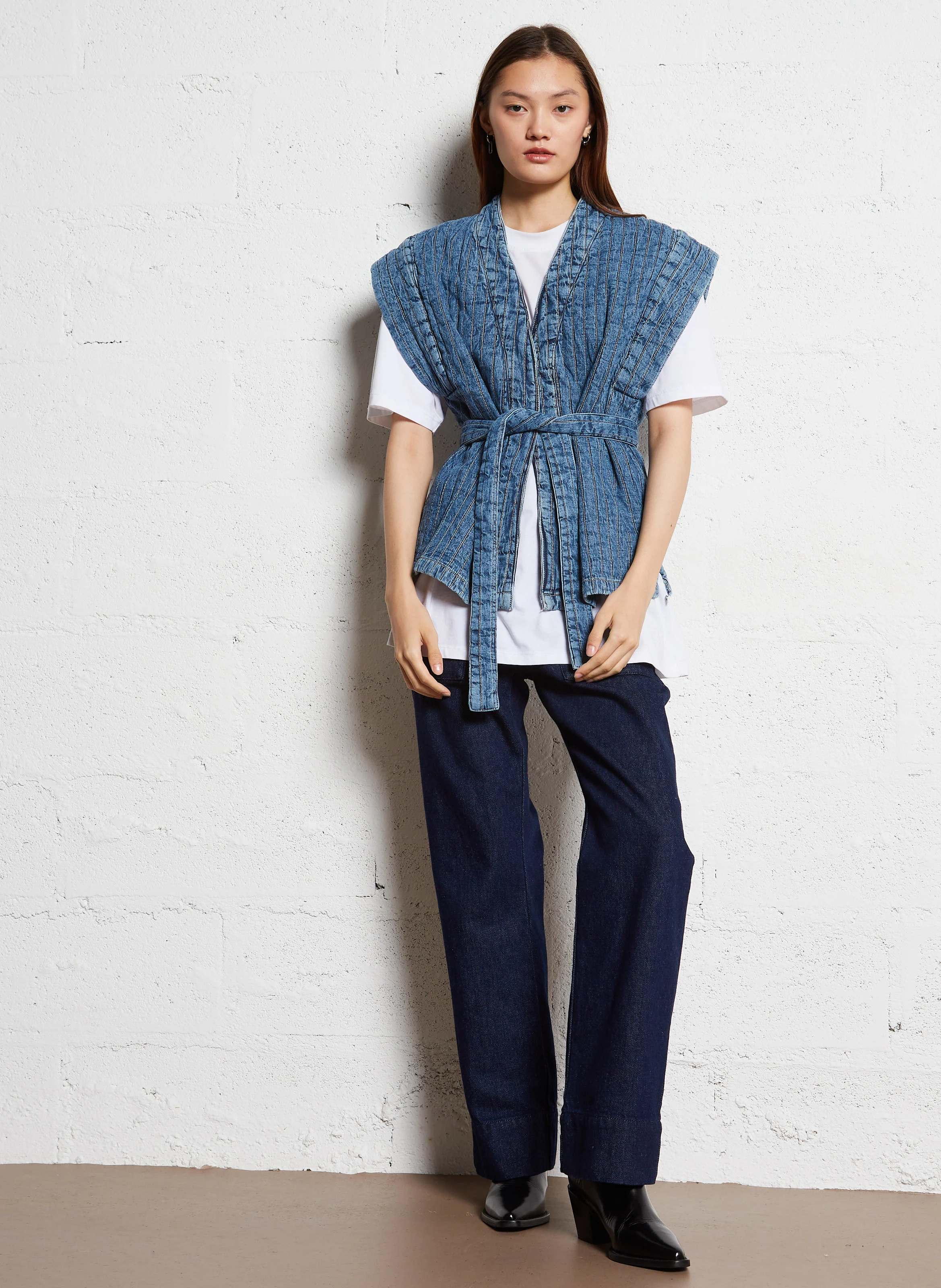 ELSA - Vestecol V en denim de coton | Bleu