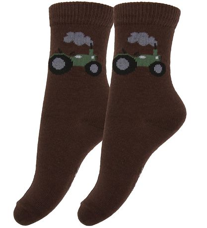 Fuzzies Socken - 2er-Pack - Braun m. Traktor