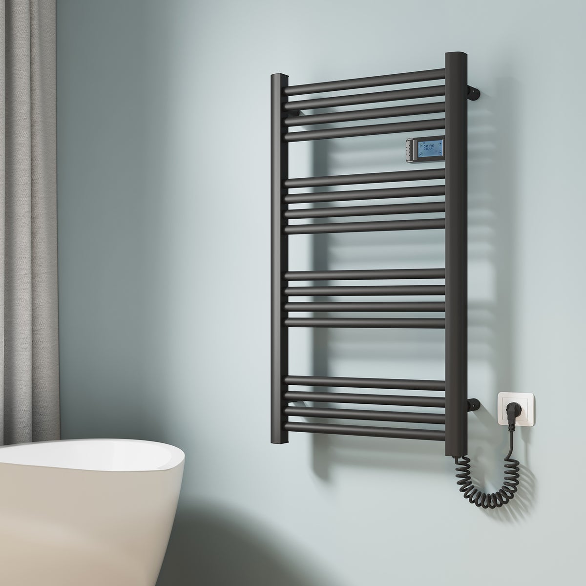 EMKE Elektrische Badkamerradiator met Intelligente Thermostaat, Recht met Zijaansluiting en Verwarmingselement, Aluminium Antraciet