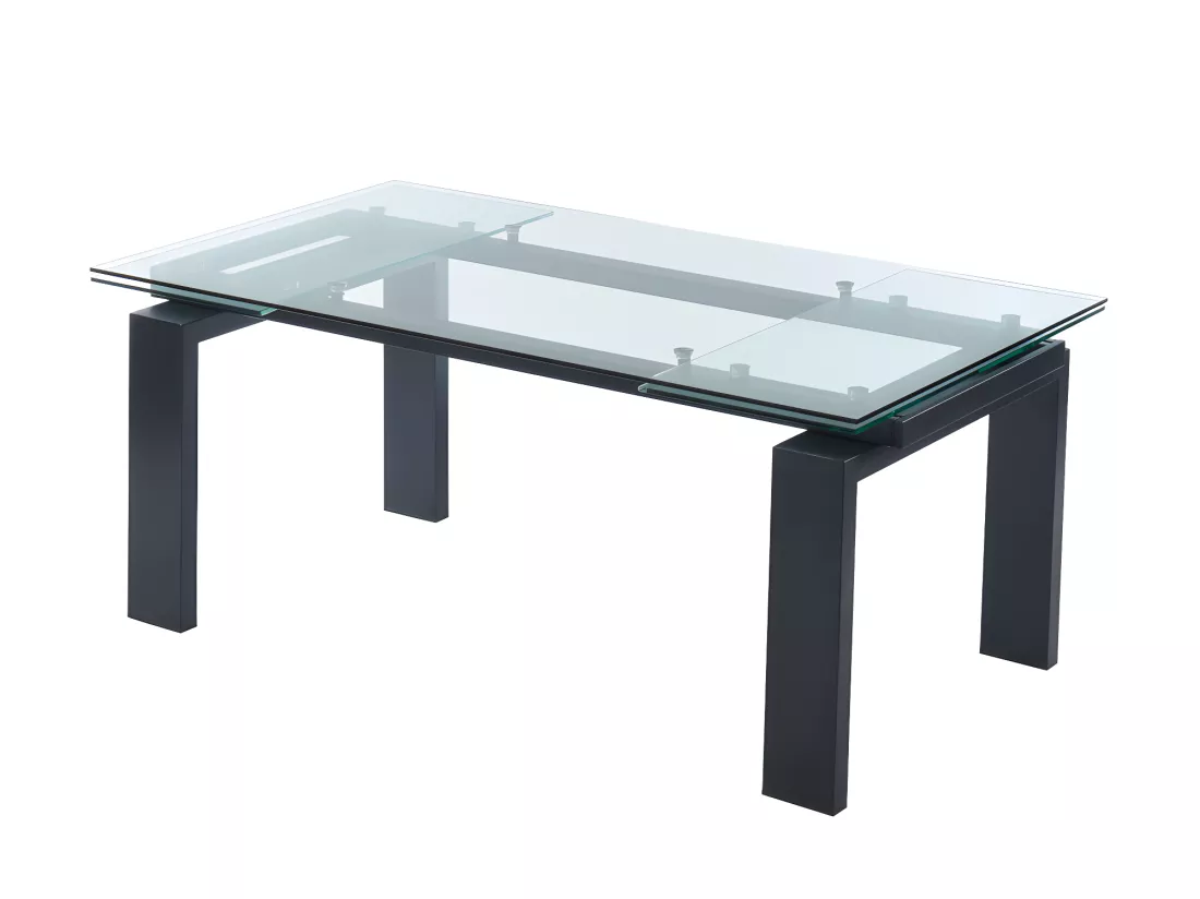 Table à manger extensible LUBANA - Verre trempé & métal - Noir - 8 à 10 personnes
