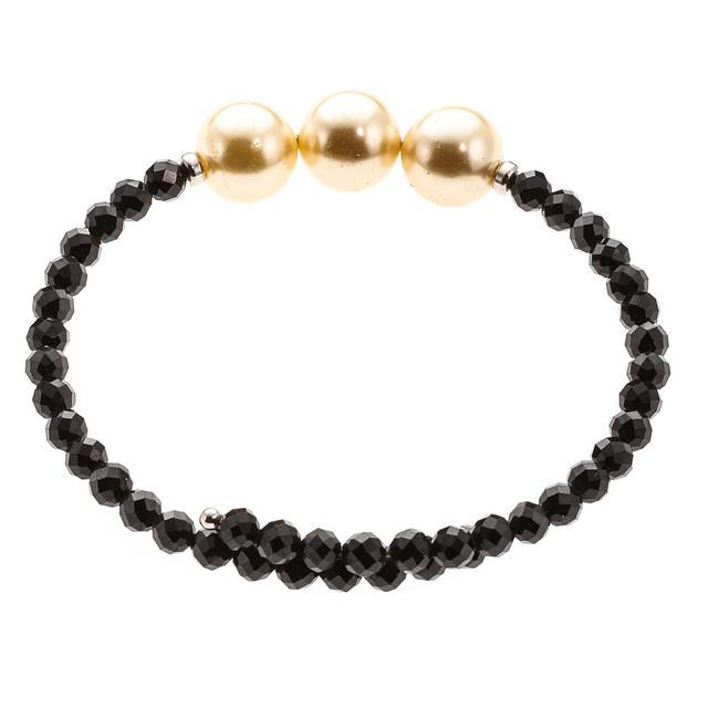 Wickel-Armband, 3 Muschelkernperlen, Black Spinell, ca. 20 ct.