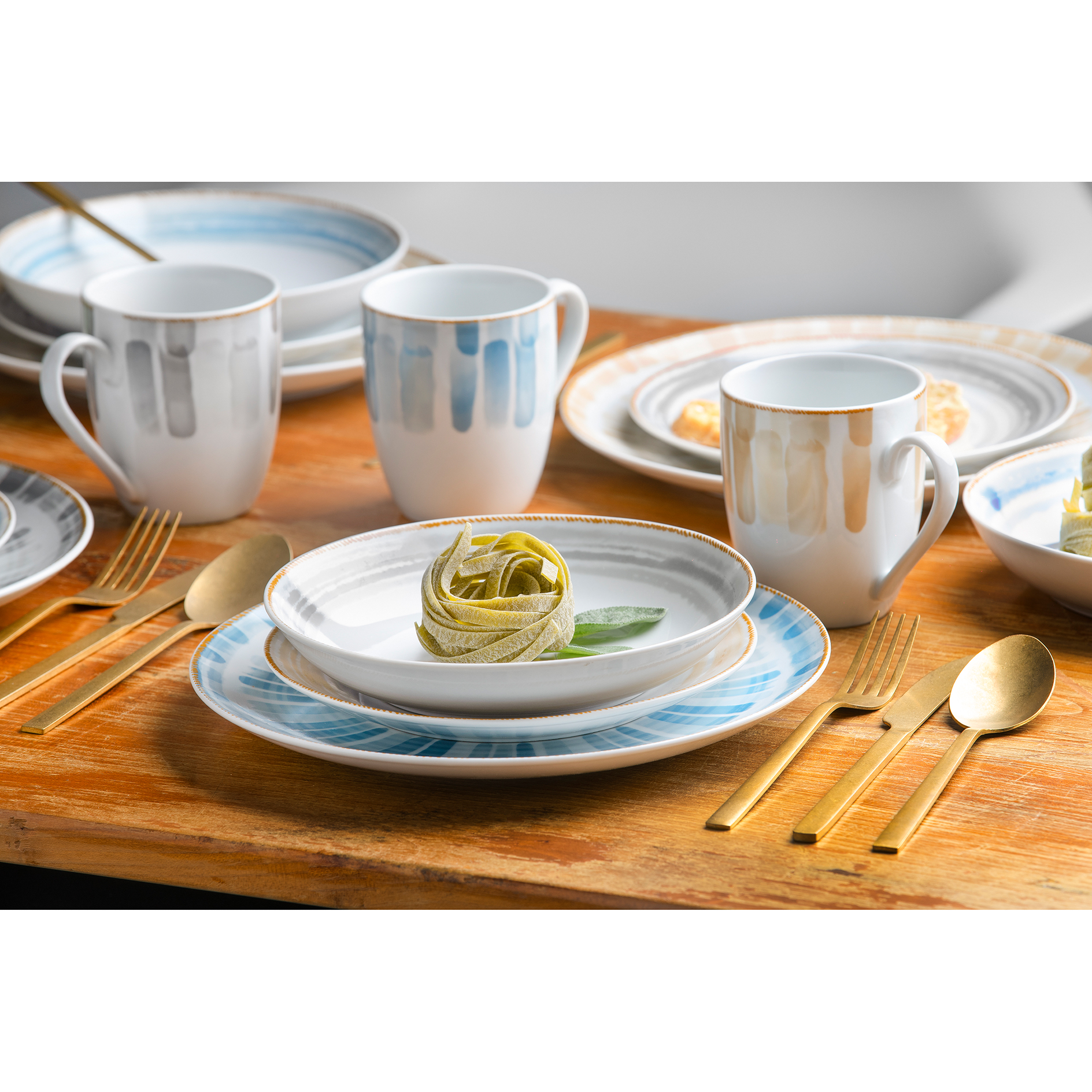 Kombiservice - weiß-grau-sand-blau - 24-teilig