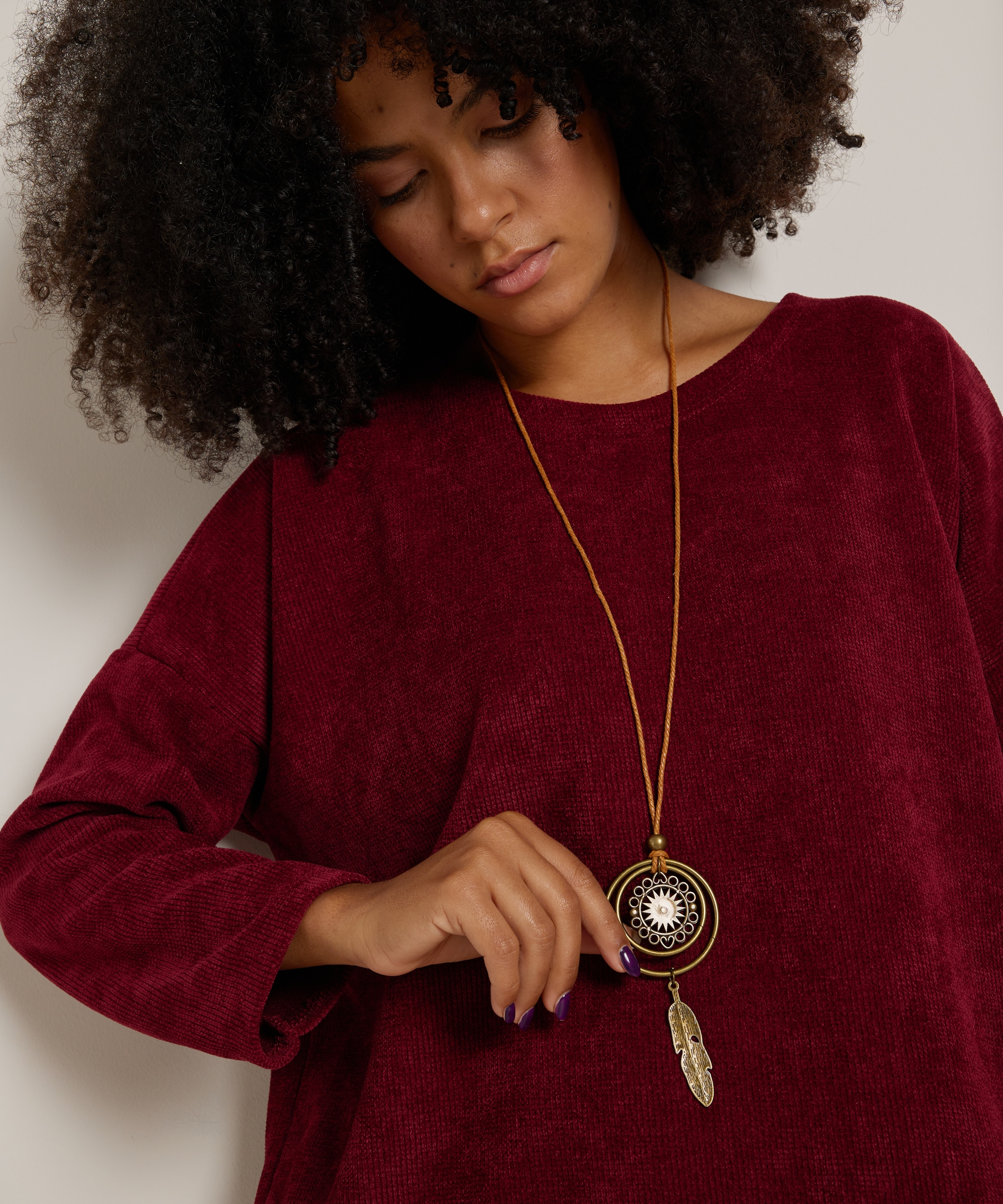 rib velvet top met ketting