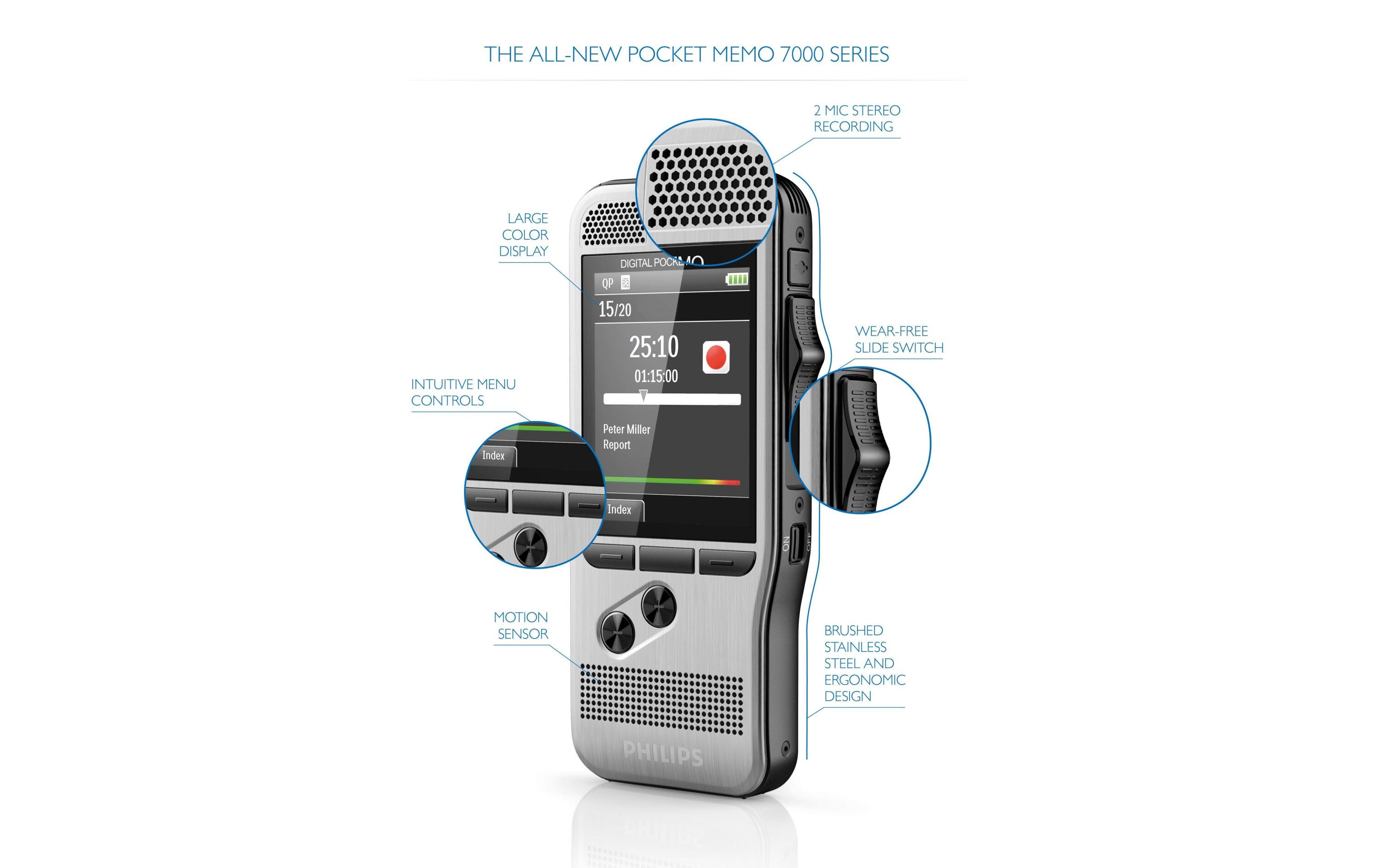 Diktiergerät Digital Pocket Memo DPM7200<br>Digitales Diktiergerät mit konfigurierbarem 4-Positions-Schiebeschalter