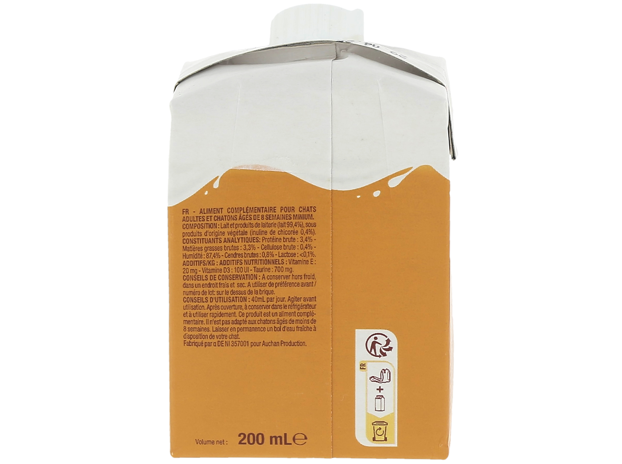 LEITE PARA GATO AUCHAN JÚNIOR E ADULTO 200ML