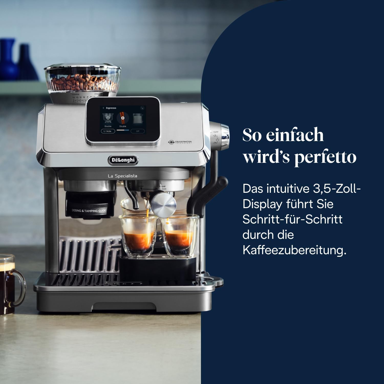 De'Longhi La Specialista Touch - Perfetto Siebträgermaschine Espressomaschine mit Mahlwerk, 10 Getränke, Cold Brew, automatische und manuelle Milchaufschäumung, Touchscreen, Metall (EC9455.M)