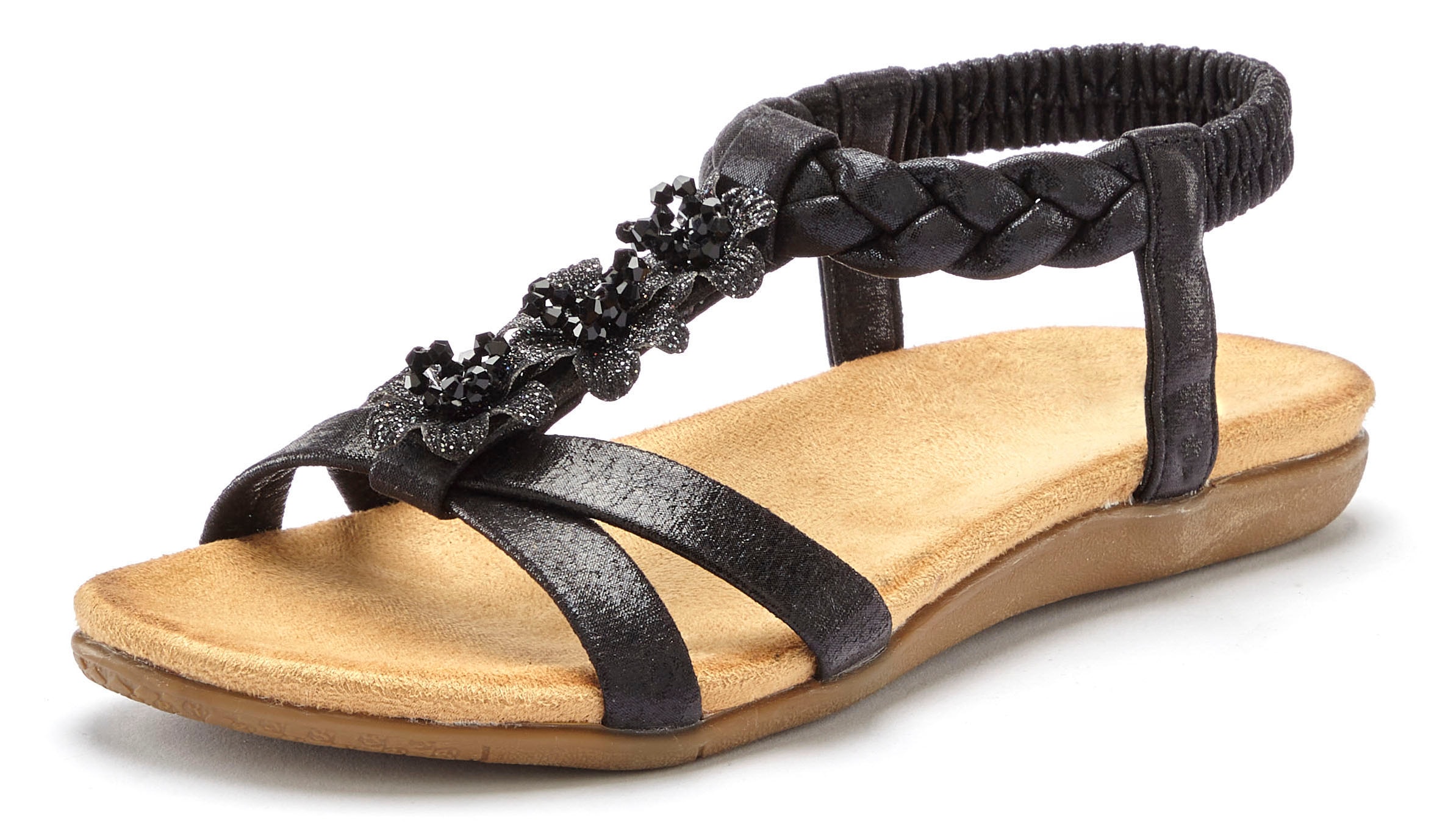 LASCANA Sandale »Sommerschuh«  Sandalette, Sommerschuh mit Schmucksteinchen und elastischem Riemchen