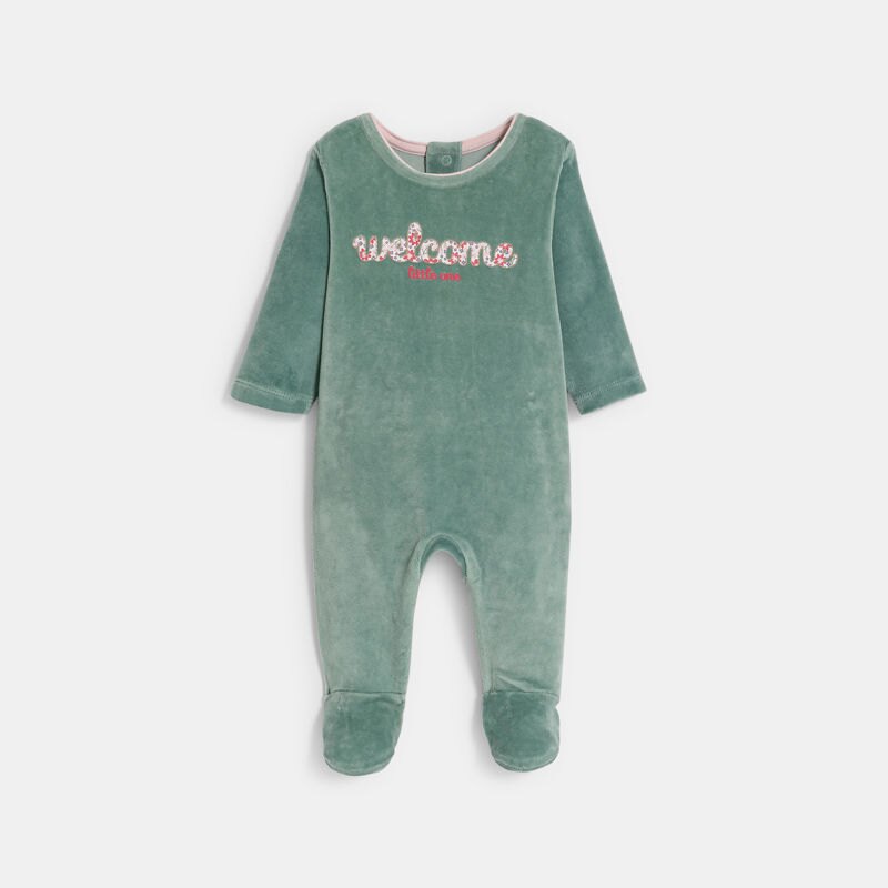 Dors-bien velours vert bébé fille Vert