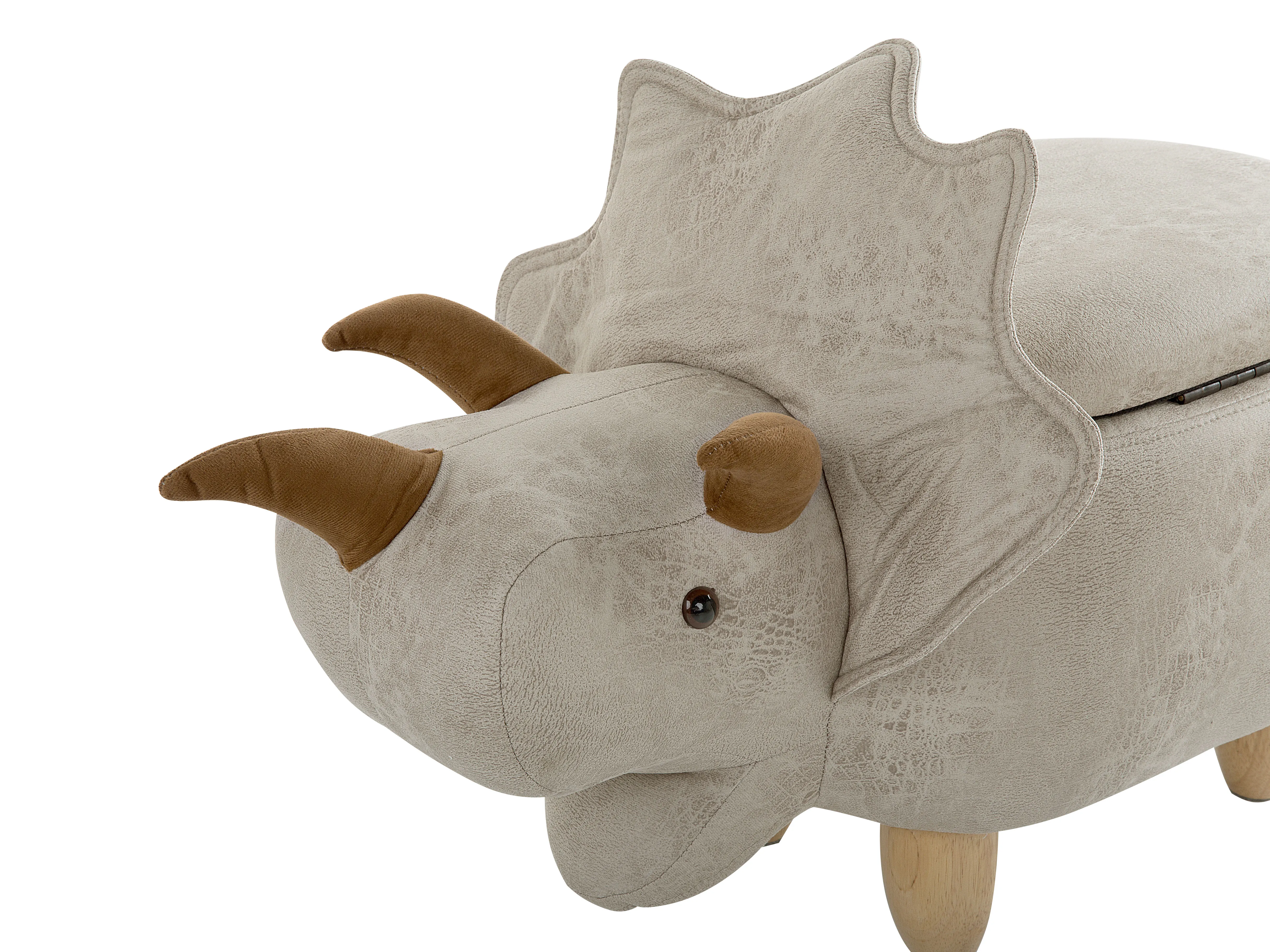 Dierenpoef met opbergruimte TRICERATOPS Stof Lichtgrijs Dinosaurus