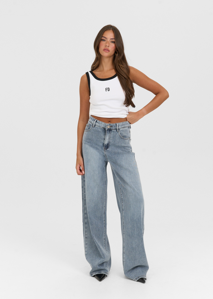 Wide leg stretch lightweight jeans sea blauw