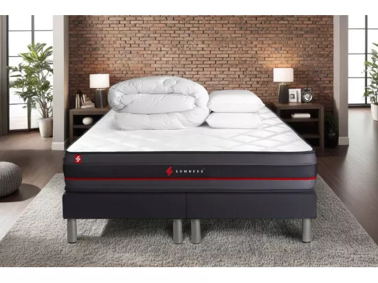 Pack matelas REGEN 180x200 + double sommiers noir 90x200 + Couette + 2 oreillers