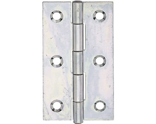 Smal scharnier met geklonken messing pen, 80 x 41 mm, sendzimir verzinkt