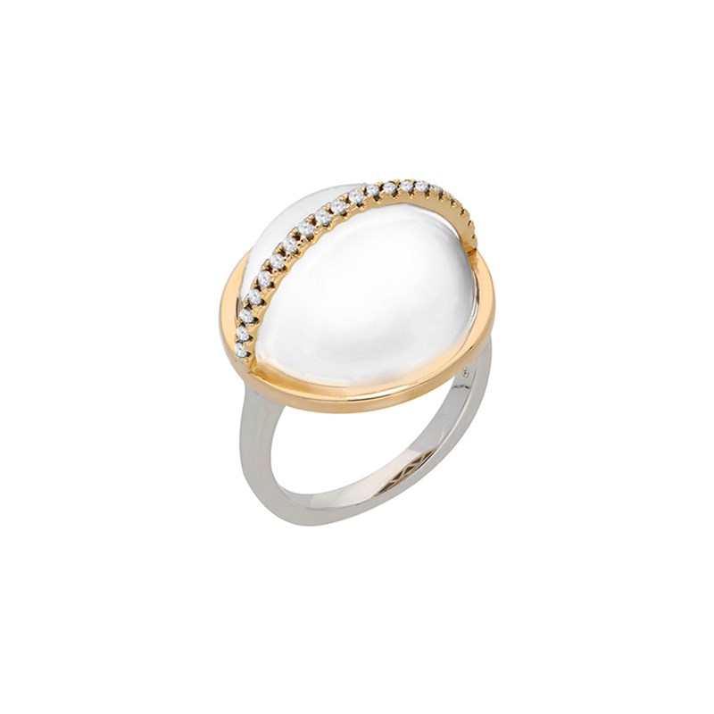 Bague Argent Dorée Sphère Blanche