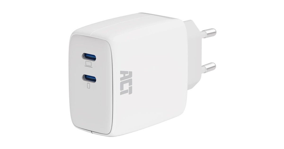 ACT ConnectivityUSB-C Lader 65W 2-port met Power Delivery PPS en GaNFast  (Wit)