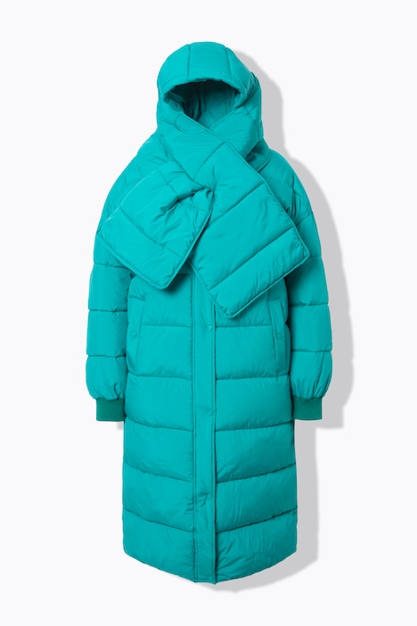 Steppmantel, oversized, abnehmbarer Schal, Kapuze