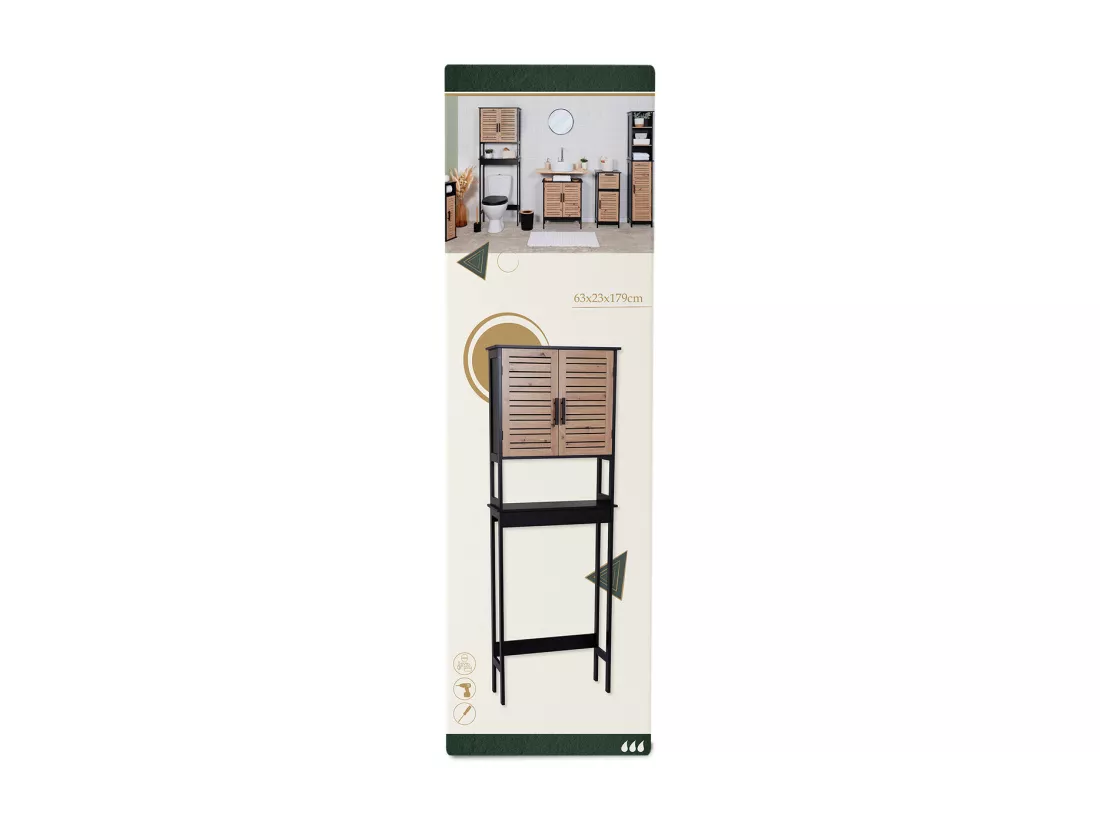 Meuble dessus de Toilettes WC 2 Portes 1 Etagère et 1 Tablette H 179 cm - Noir