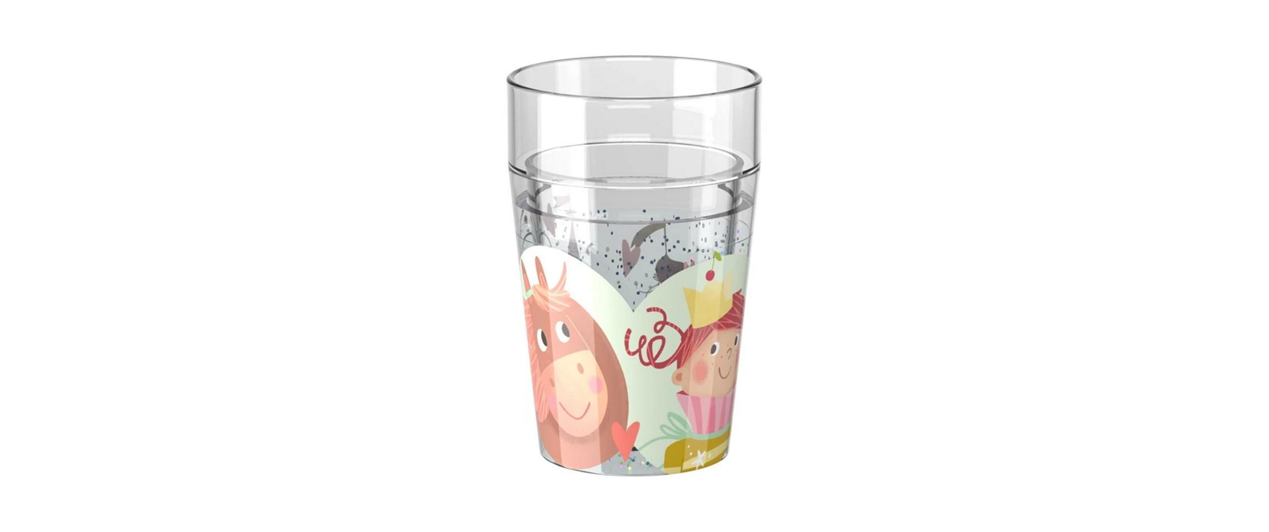 Glitzerbecher Prinzessing und Pferd MehrfarbigKinderbecher mit Glitzereffekt