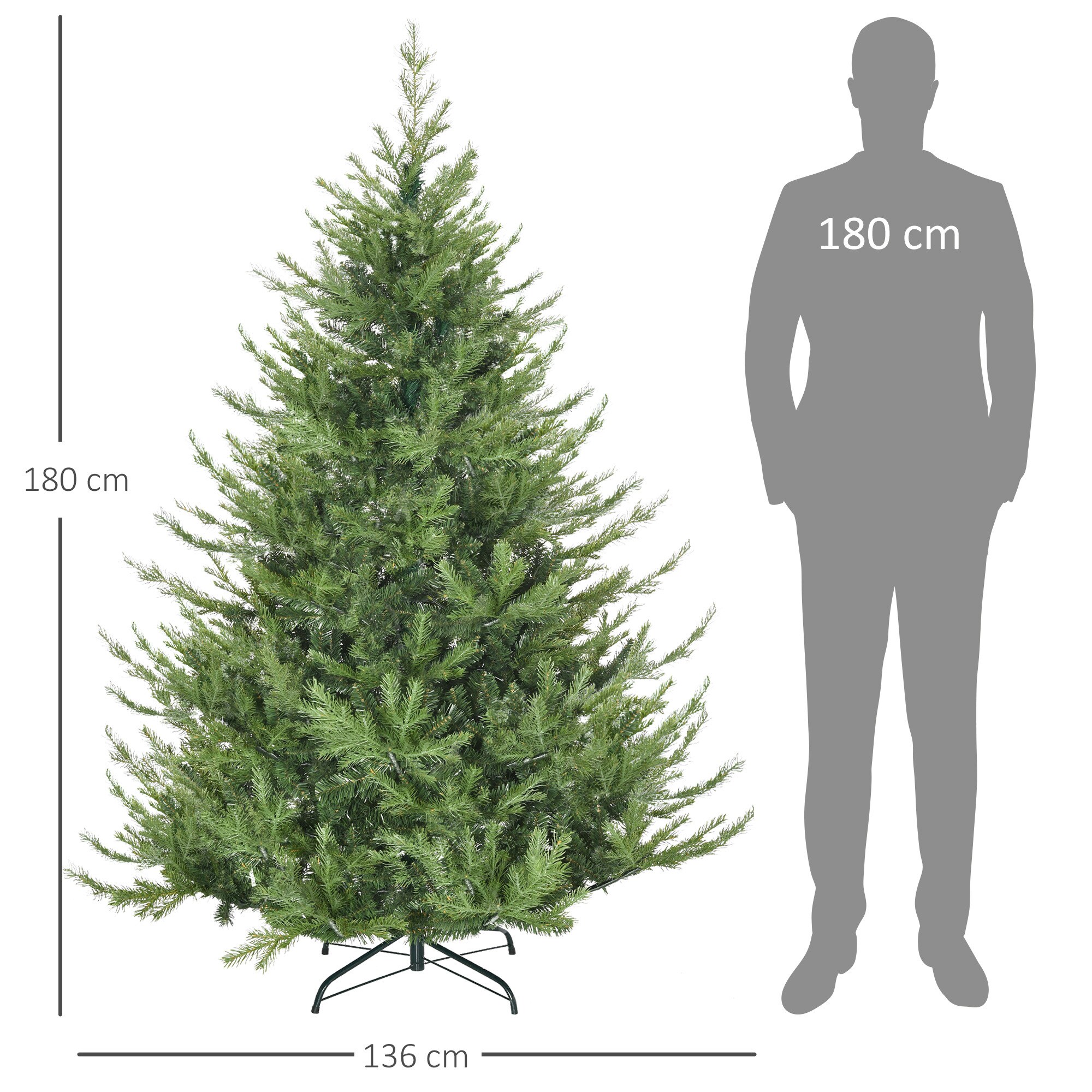 HOMCOM Weihnachtsbaum mit 1942 Astspitzen grün 136L x 136B x 180H cm