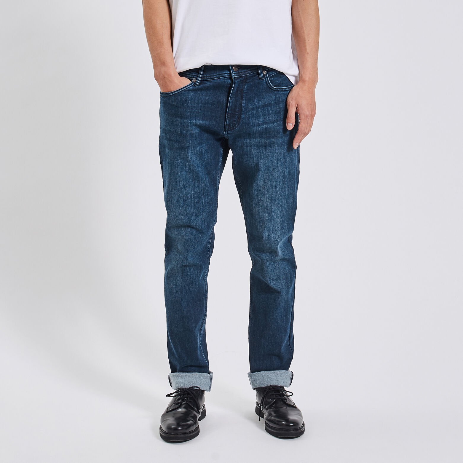 Jean straight intérieur doux Bleu