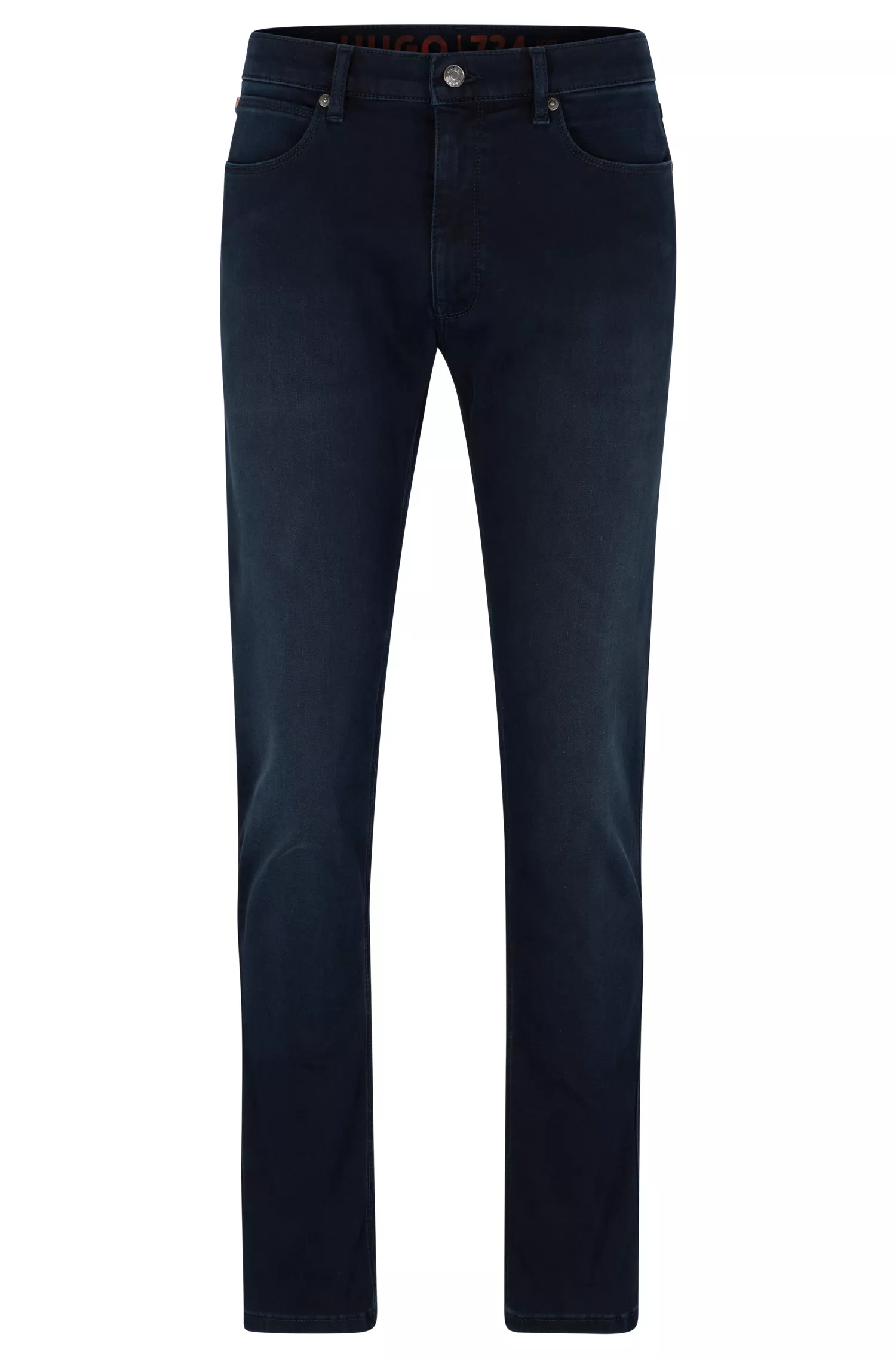 Calça jeans HUGO vermelha, extra slim fit, em denim azul com toque de cashmere.