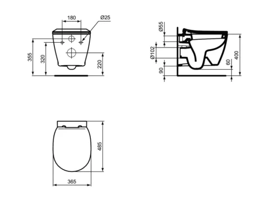 IDEAL STANDARD WC suspendu compact Connect space avec abattant