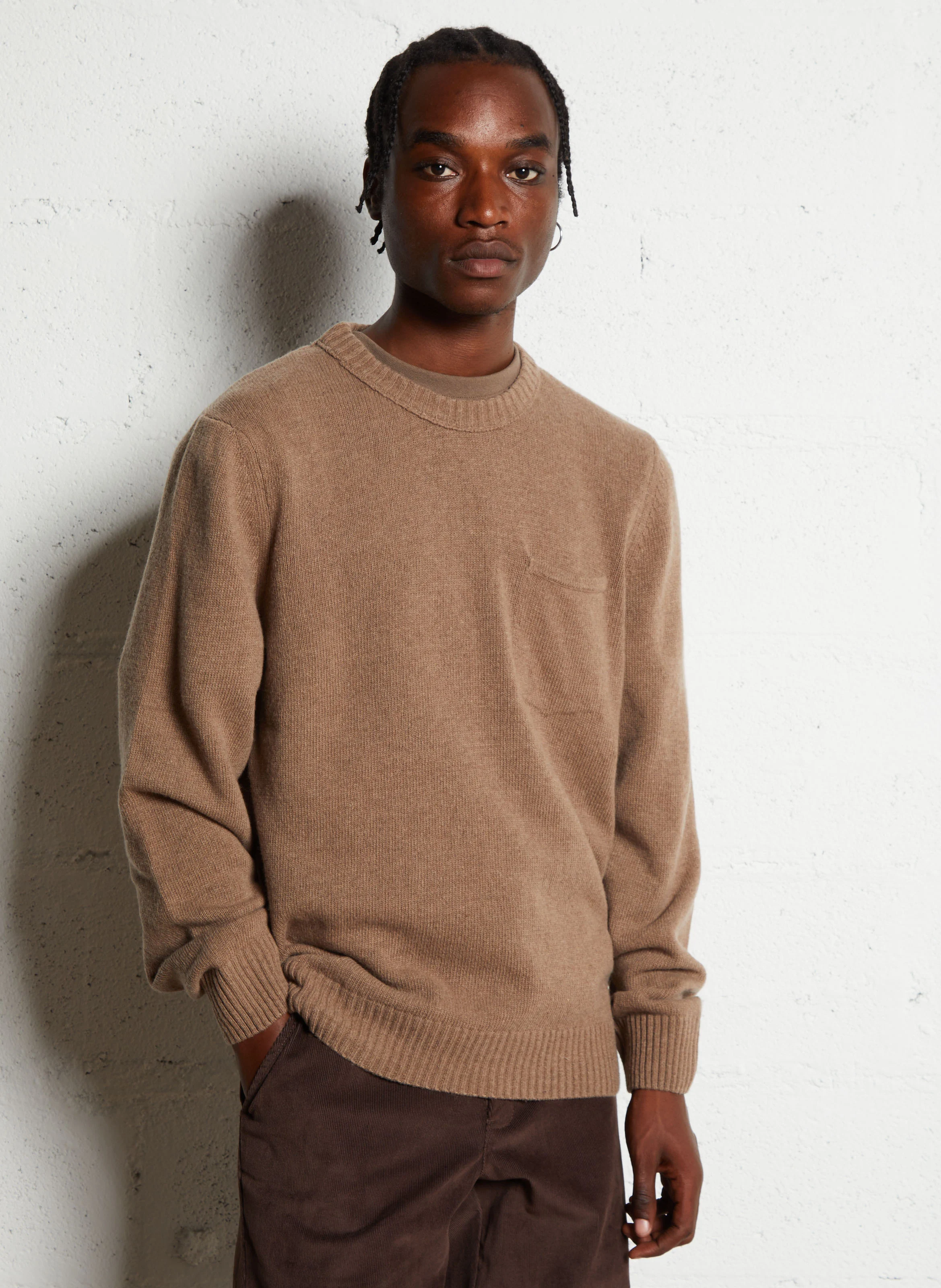 POCKET - Pull col rond droit en laine mélangée | Beige